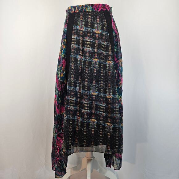 BCBGeneration Asymmetrical Lace Boho Floral Tapestry Sheer Chiffon Maxi Skirt S - Picture 3 of 13